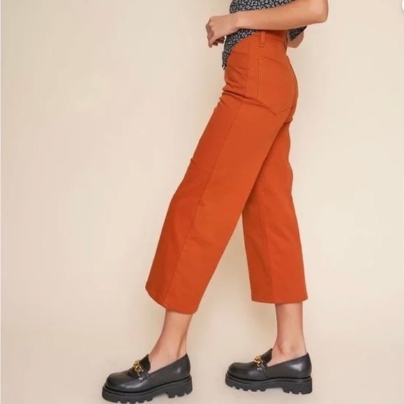 Whimsy + Row Flora Pant in Rust High Waisted Wide Leg Cropped Size M Sustainable - Picture 1 of 5